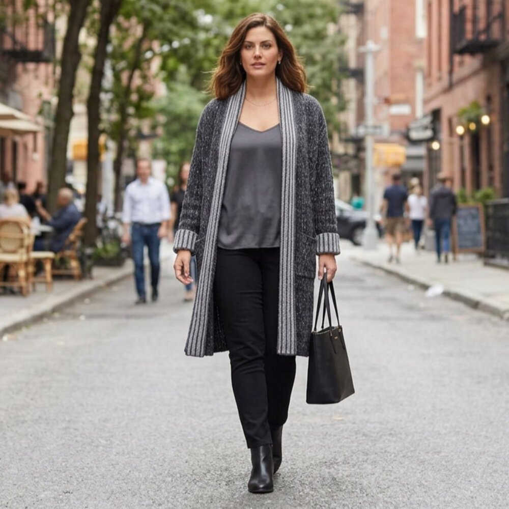 Paul Hardy Long Knit Open Front Cashmere and Wool Cardigan